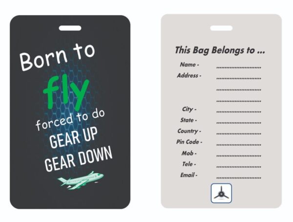 Image of Luggage Tag Born To Fly Black Green with Rear Side Details