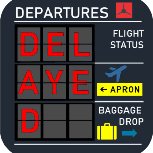 Departures Flight Board 'Delayed' 4-Pack Coasters Set Black