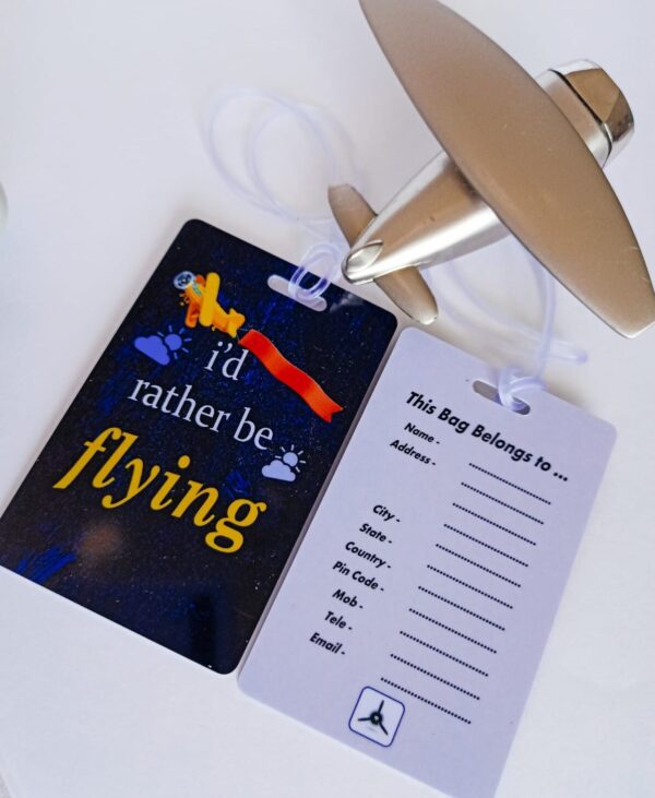 Image of Luggage Tag with quote I'd rather be flying