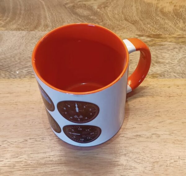 Image of Ceramic Mug with Aircraft Instrument 6-Pack White Orange Top View