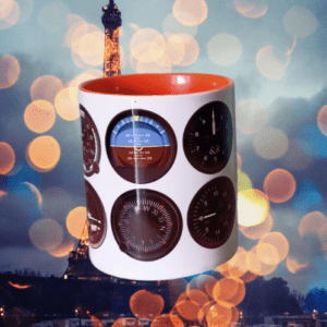 Ceramic Mug Aircraft Instrument White Orange with Paris Background Blur